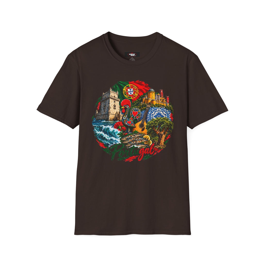Portugal Travel T-Shirt — Vintage Lisbon Landmarks & Azulejo Heart Design