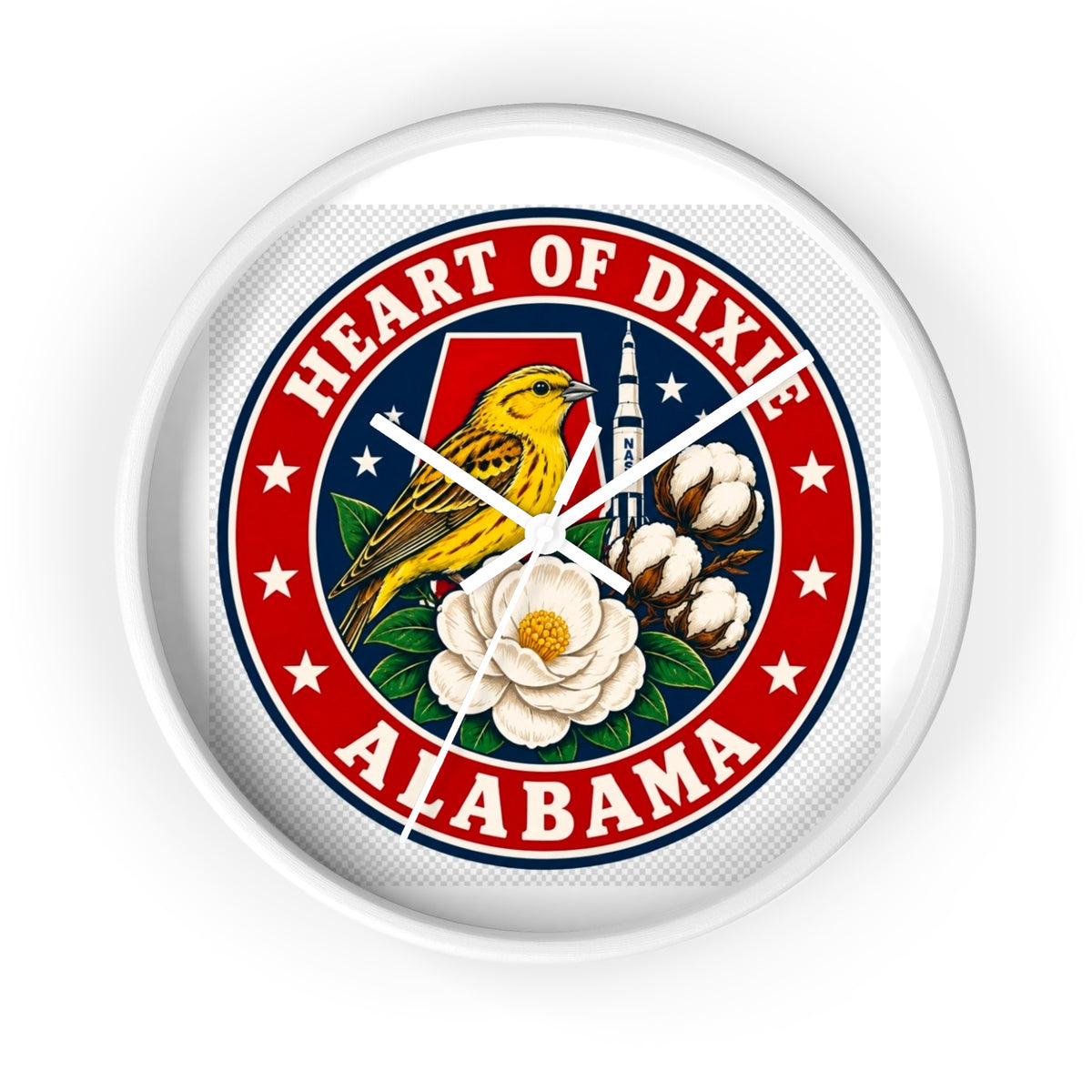 Alabama Heart of Dixie Wall Clock – State Seal Design with Yellowhammer & Magnolia