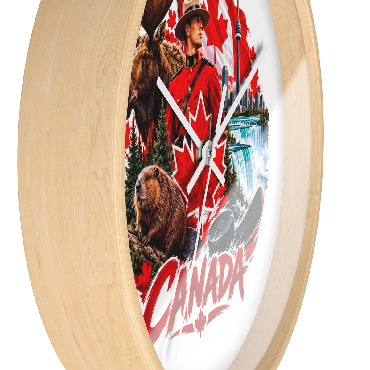 Canada Souvenir Wall Clock — Maple Leaf Moose, Bear & Mountie Collage