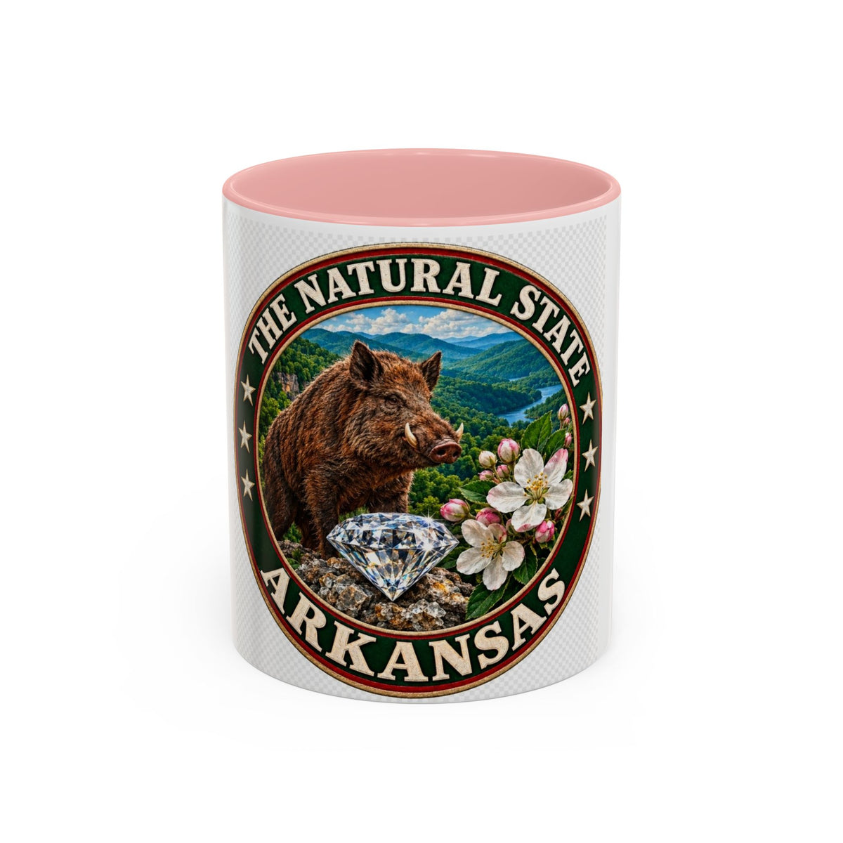 Arkansas State Mug - "The Natural State" Wild Boar, Diamond & Apple Blossom Coffee Cup (11/15oz)
