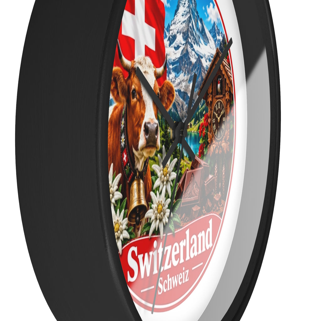 Switzerland Wall Clock — Alpine Cow, Cuckoo Clock & Matterhorn Souvenir