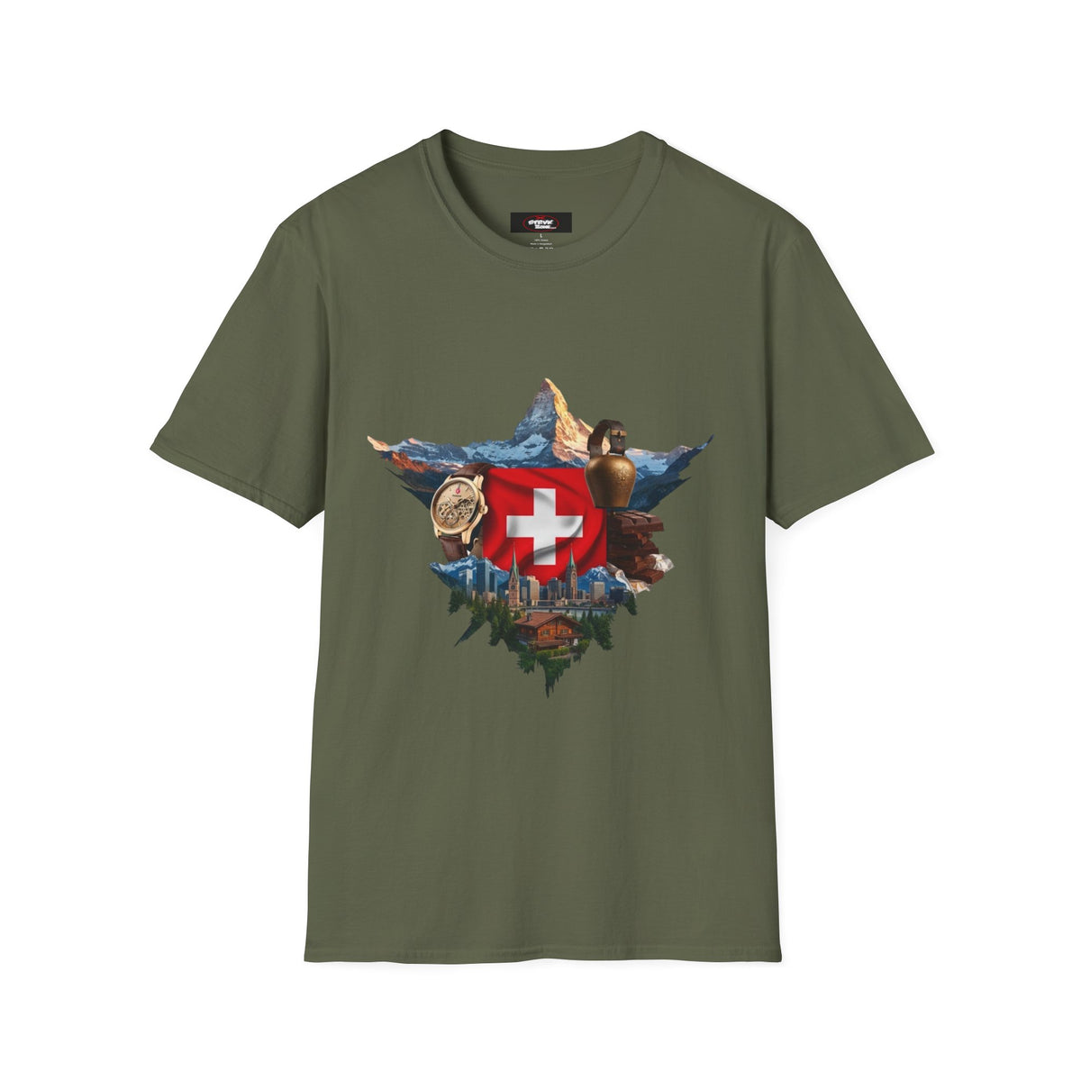Swiss Crest Graphic T-Shirt — Alpine Flag & Icon Travel Tee