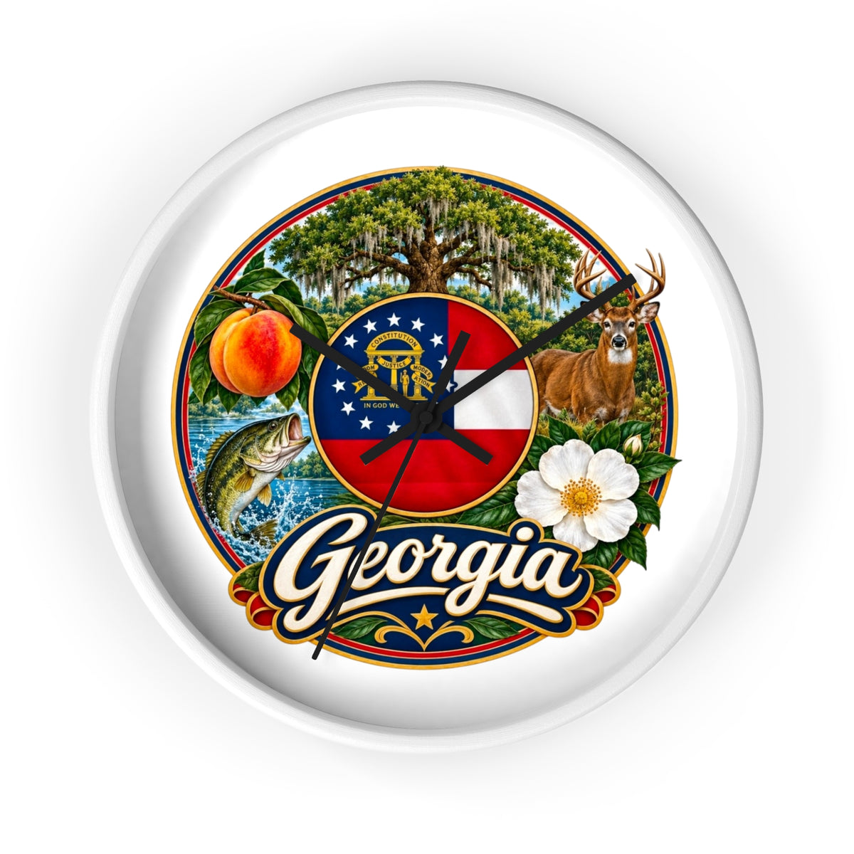 Georgia State Emblems Wall Clock — Peach, Magnolia & Outdoors Decorative Clock