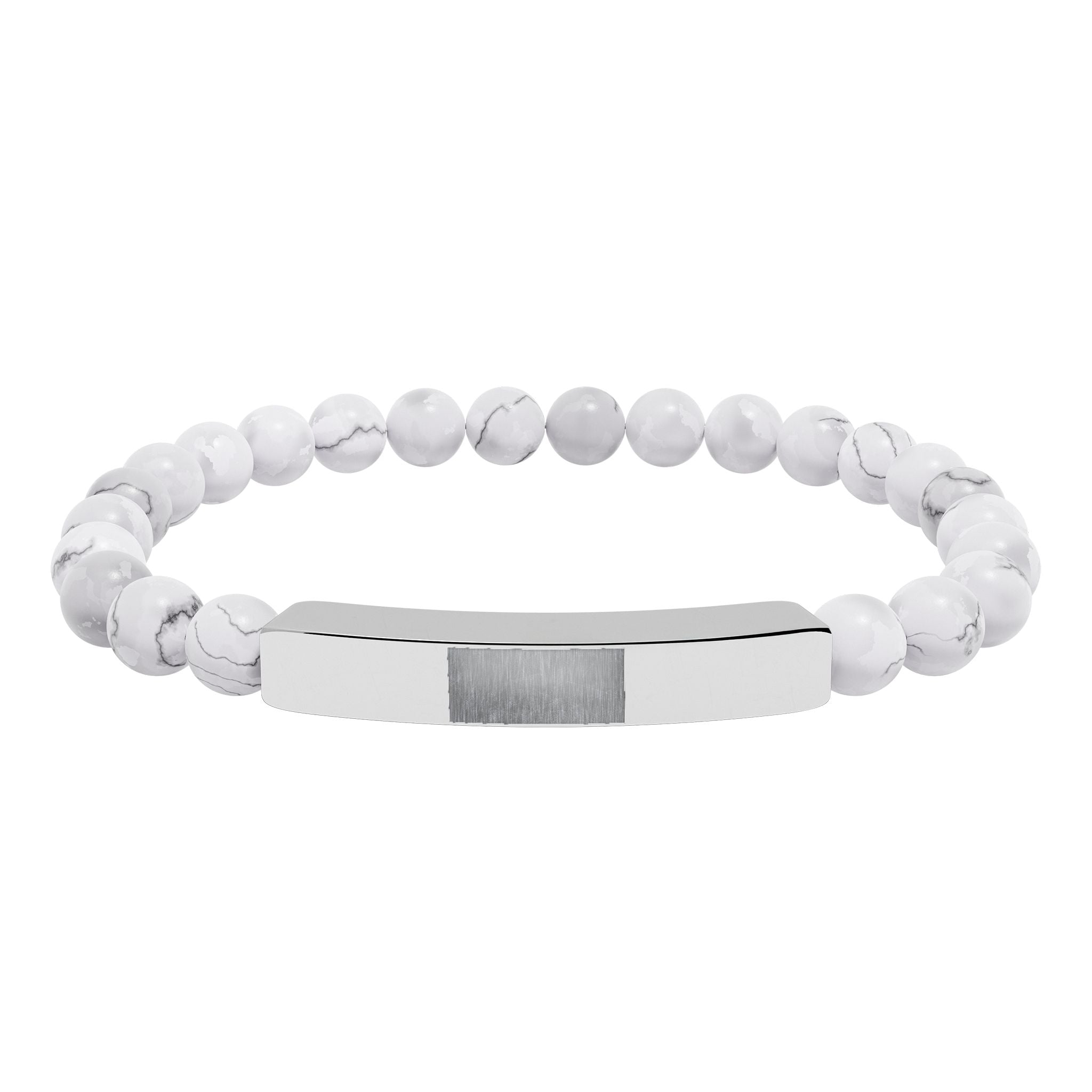 Engravable Natural Stone Bead Bracelet — Stretch Bar Personalized Bracelet