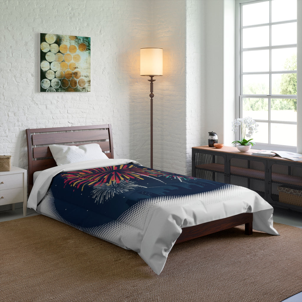 Fireworks Comforter – Night Sky Celebration Bedding (Fourth of July, New Year)