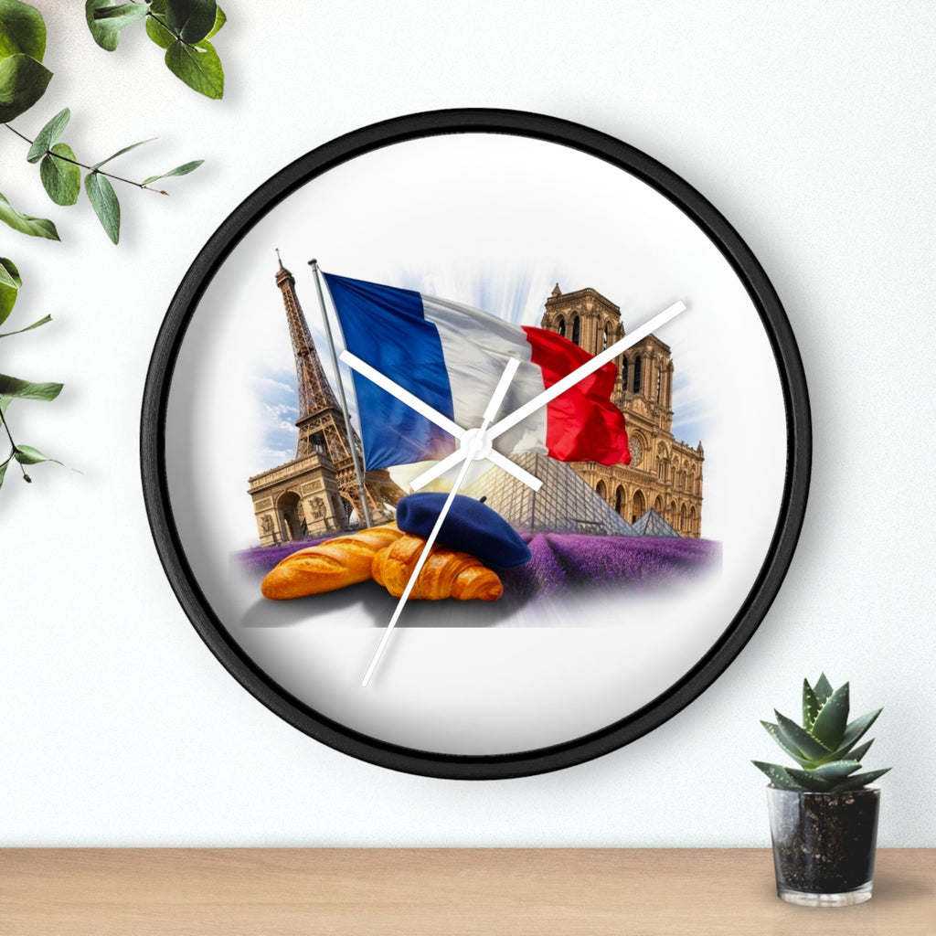 Paris France Wall Clock — Eiffel Tower, Notre-Dame & Croissant Clock