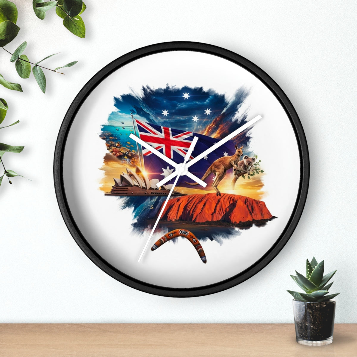 Australian Landscape Wall Clock — Flag, Uluru & Opera House Decor