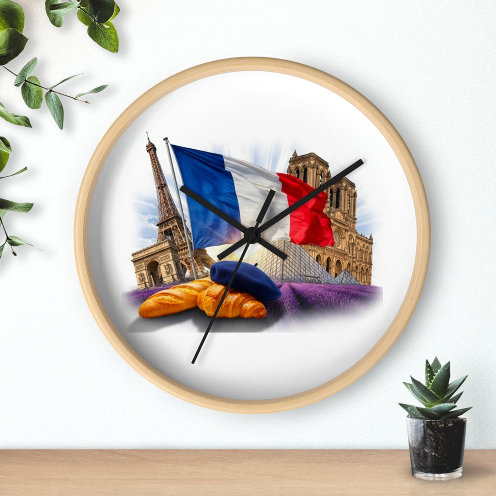 Paris France Wall Clock — Eiffel Tower, Notre-Dame & Croissant Clock