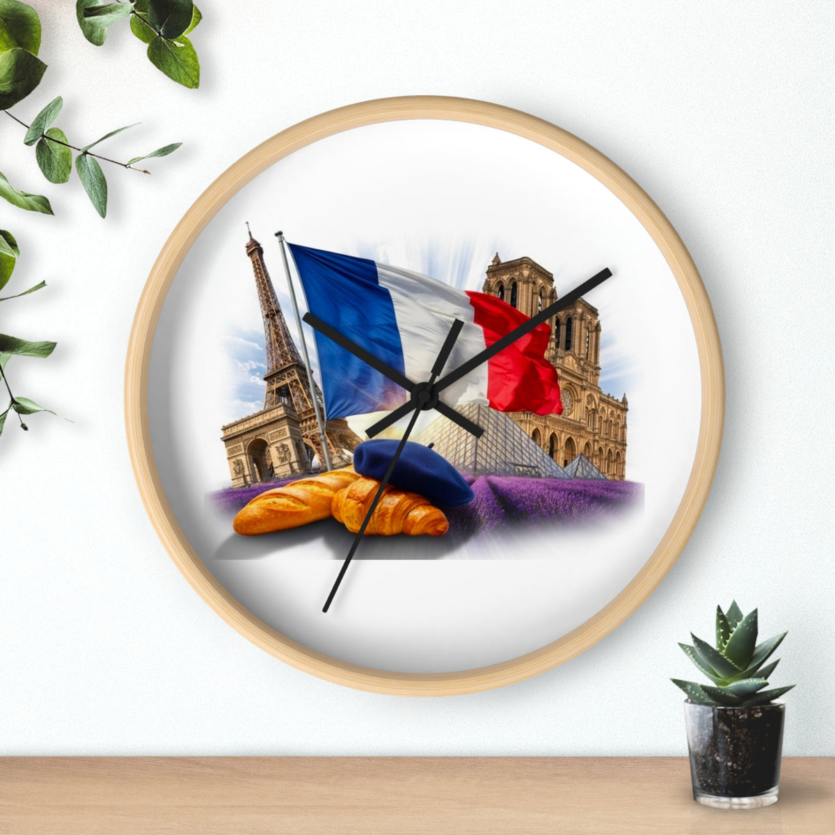 Paris France Wall Clock — Eiffel Tower, Notre-Dame & Croissant Clock