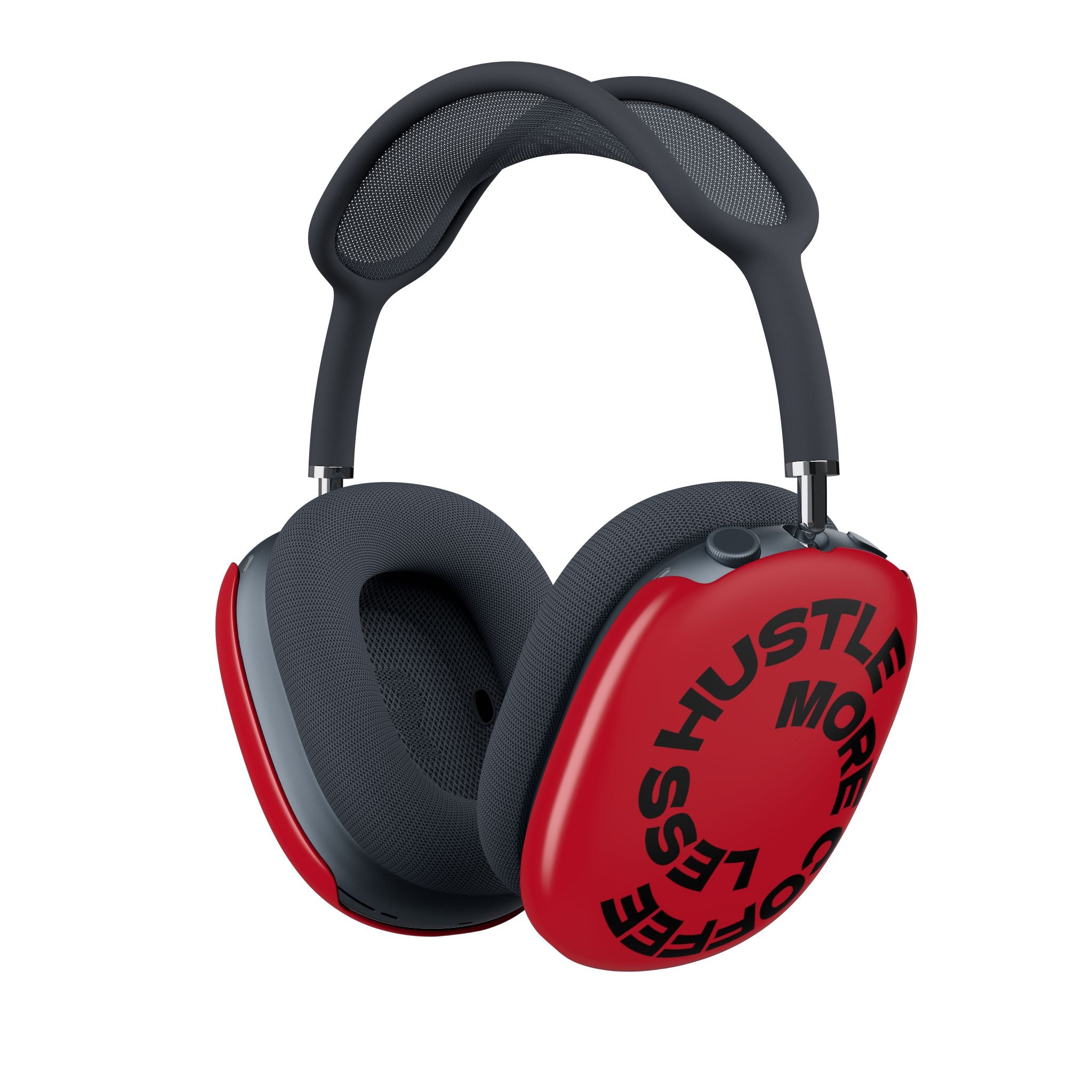 Red 'Less Hustle More Coffee' AirPods Max Ear Cup Covers - Motivational Headphone Skins