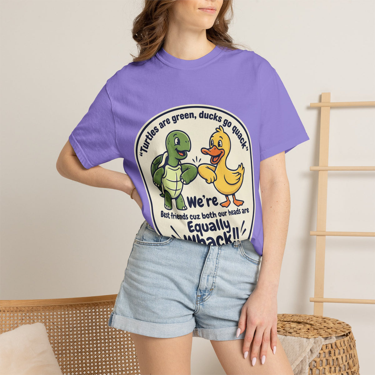 T-Shirt — "We're Equally Whack" Turtle & Duck Best Friends Graphic Tee