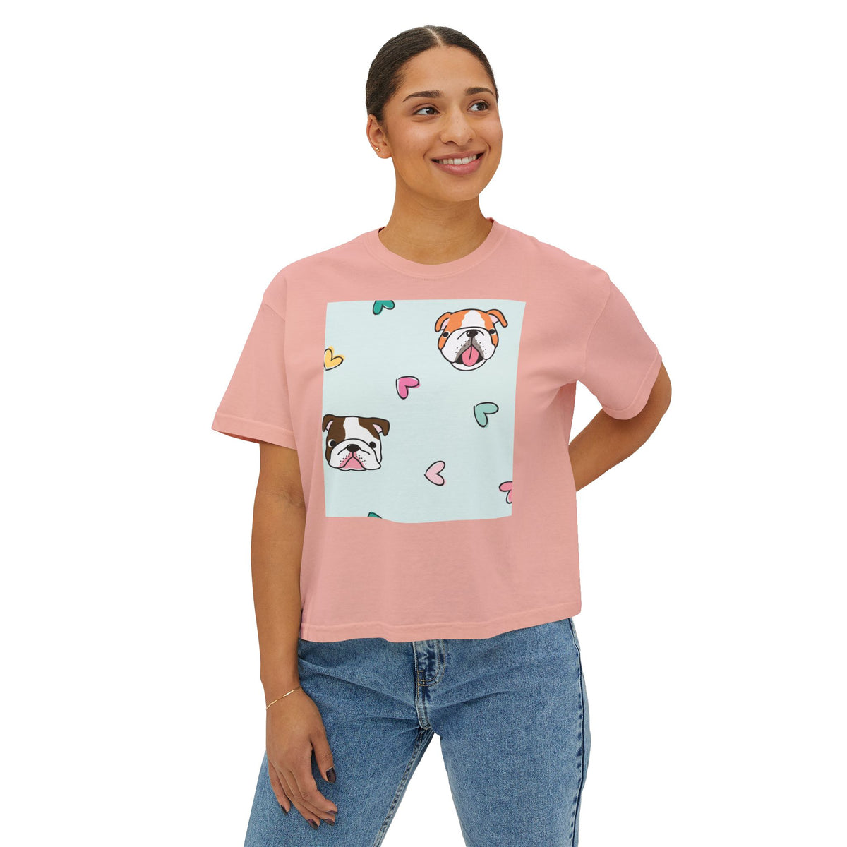Cute Bulldog Hearts Boxy Tee