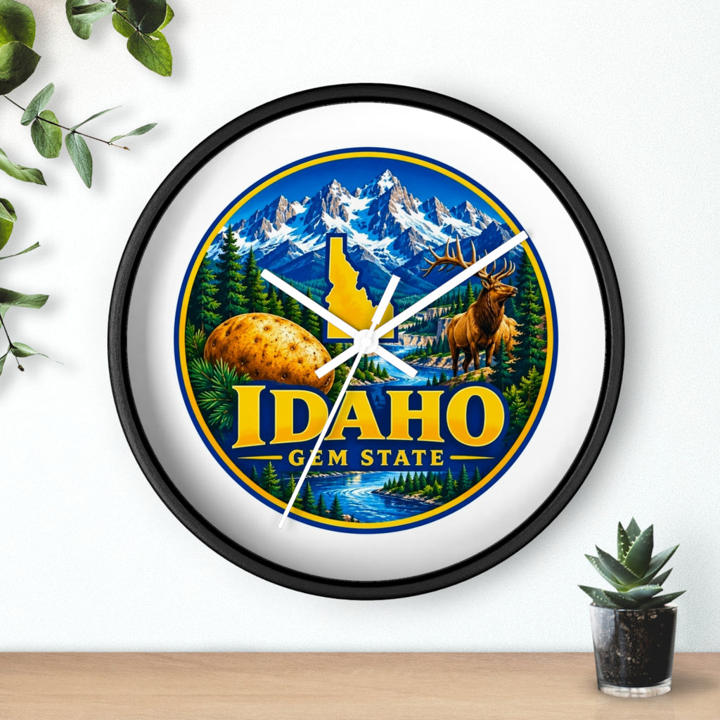 Idaho Gem State Wall Clock – Scenic Mountain & Elk Home Decor