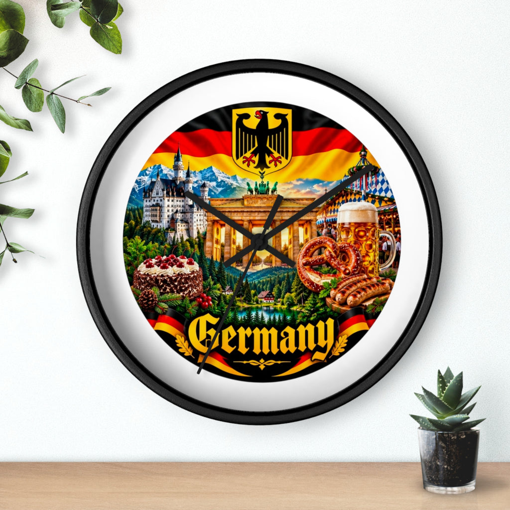 Germany Wall Clock — Travel Landmark Decor with Flag, Bavarian Pretzels & Beer