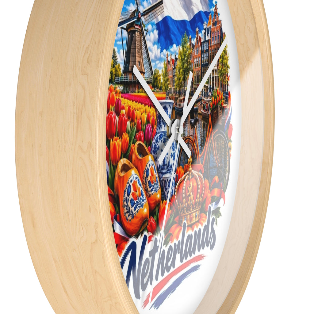 Netherlands Wall Clock – Dutch Tulips, Windmill & Canal Souvenir Clock