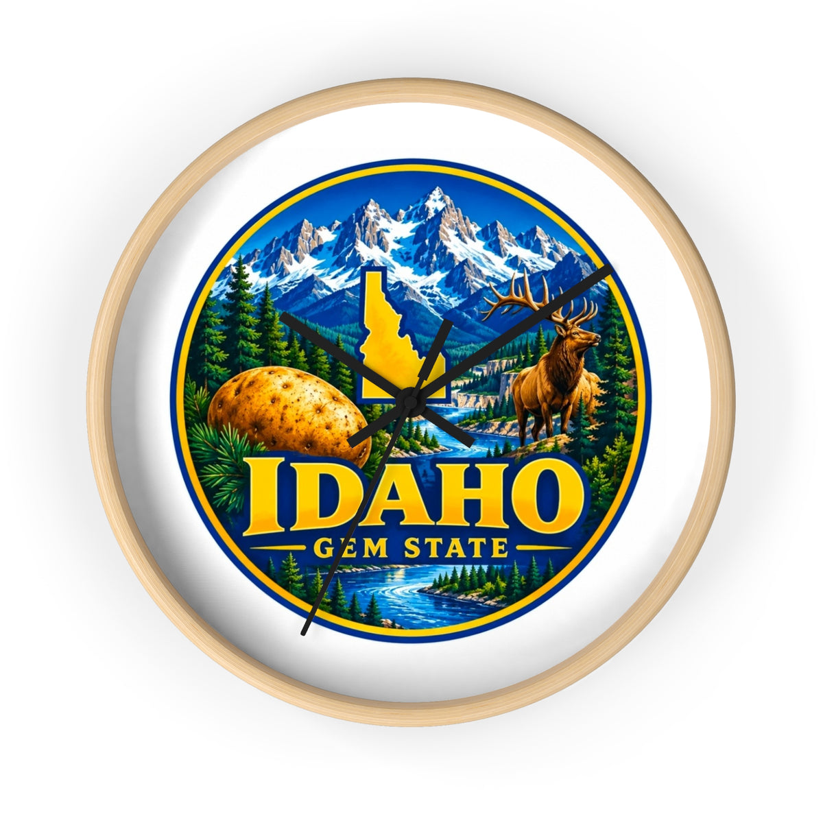 Idaho Gem State Wall Clock – Scenic Mountain & Elk Home Decor