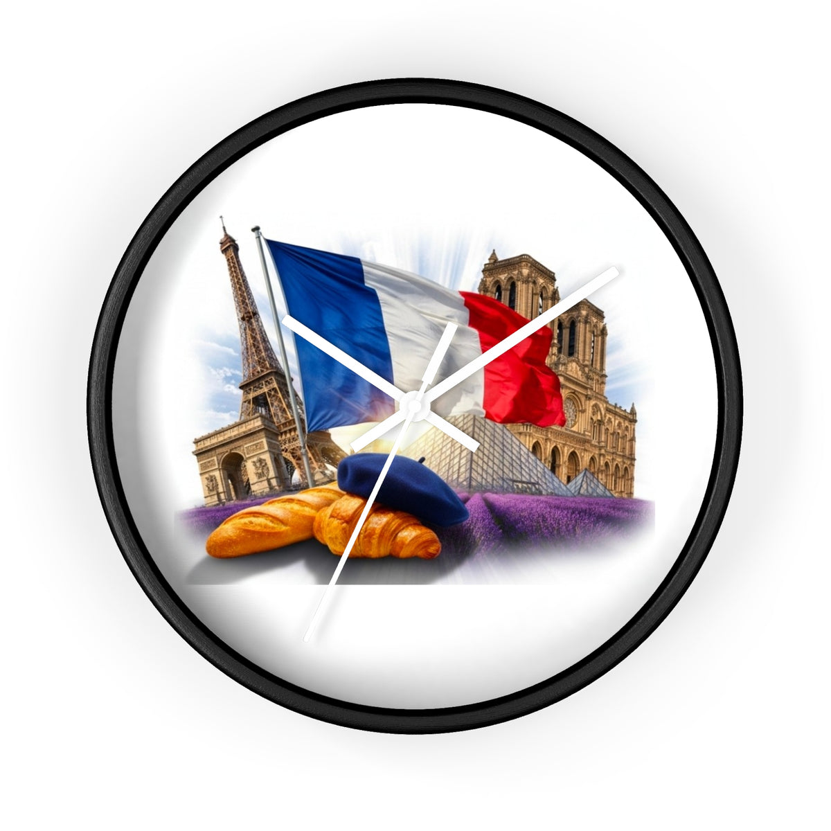 Paris France Wall Clock — Eiffel Tower, Notre-Dame & Croissant Clock