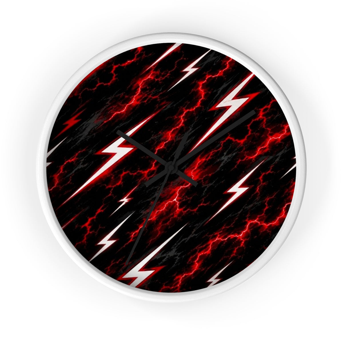 Red Lightning Bolt Wall Clock — Electric Storm Decor for Bedroom & Game Room