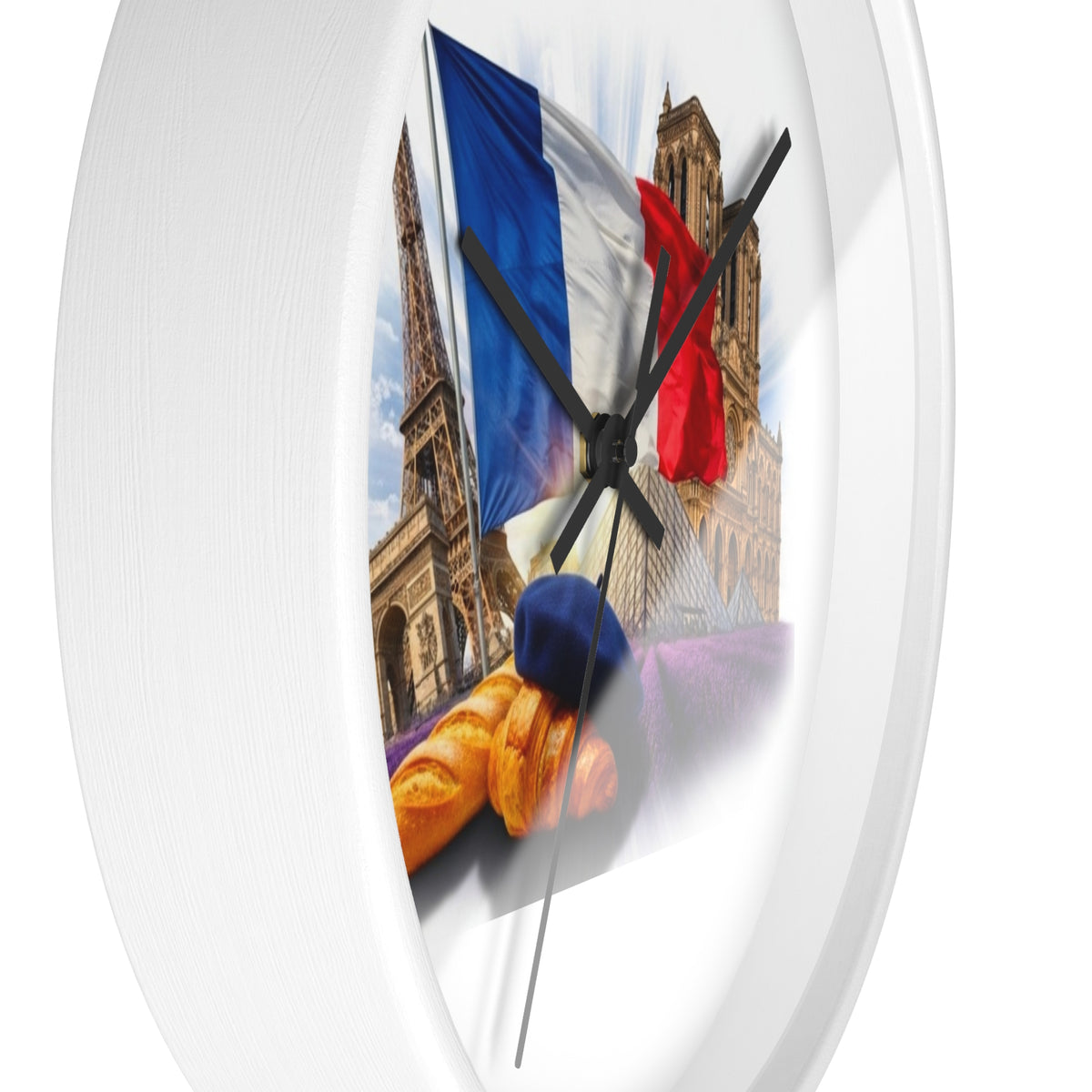 Paris France Wall Clock — Eiffel Tower, Notre-Dame & Croissant Clock