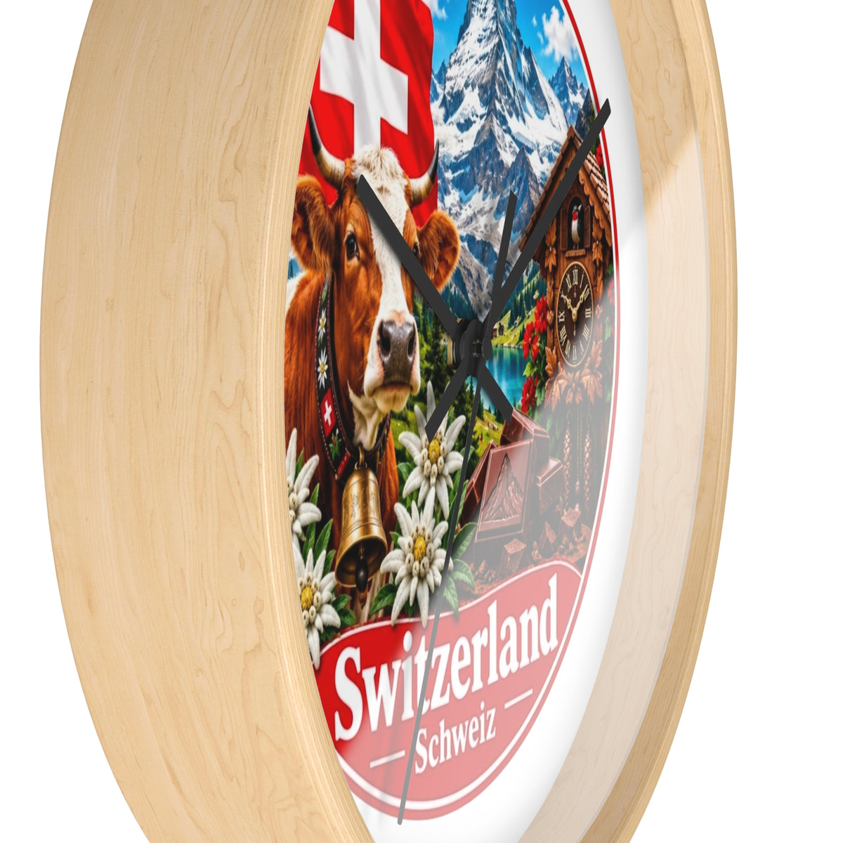 Switzerland Wall Clock — Alpine Cow, Cuckoo Clock & Matterhorn Souvenir