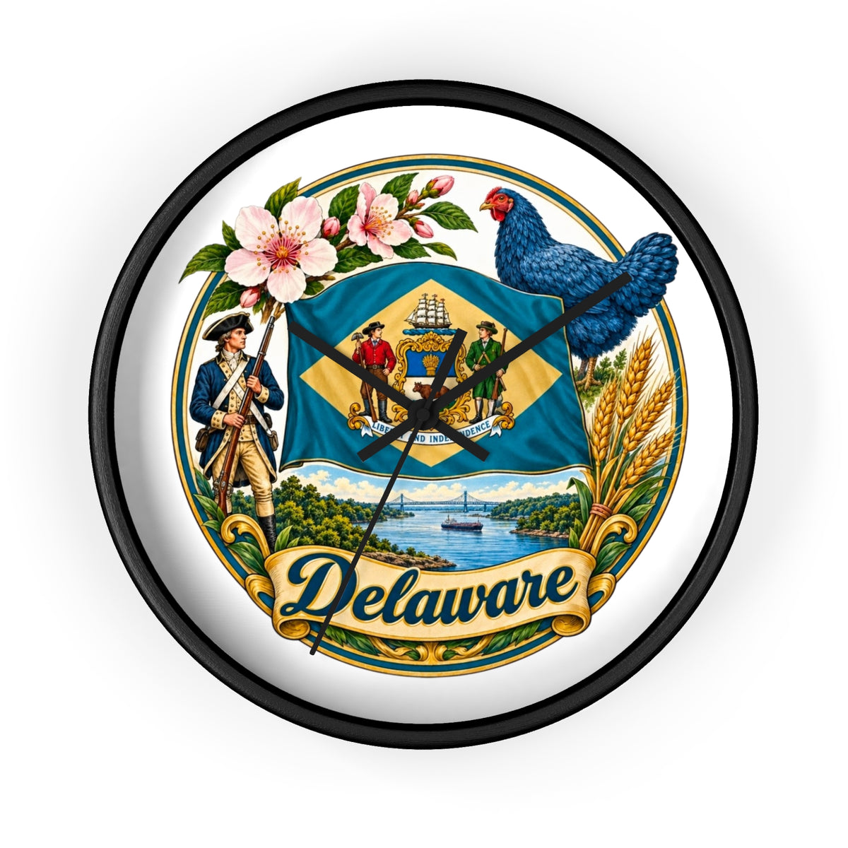 Delaware State Seal Wall Clock — Vintage State Flag Home Decor