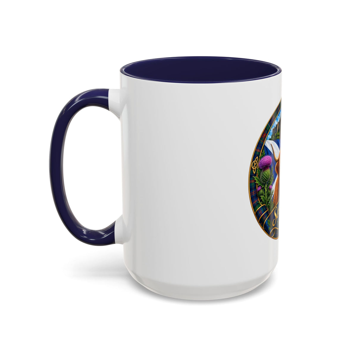Scotland Highland Cow Accent Coffee Mug — Scottish Castle & Thistle Design