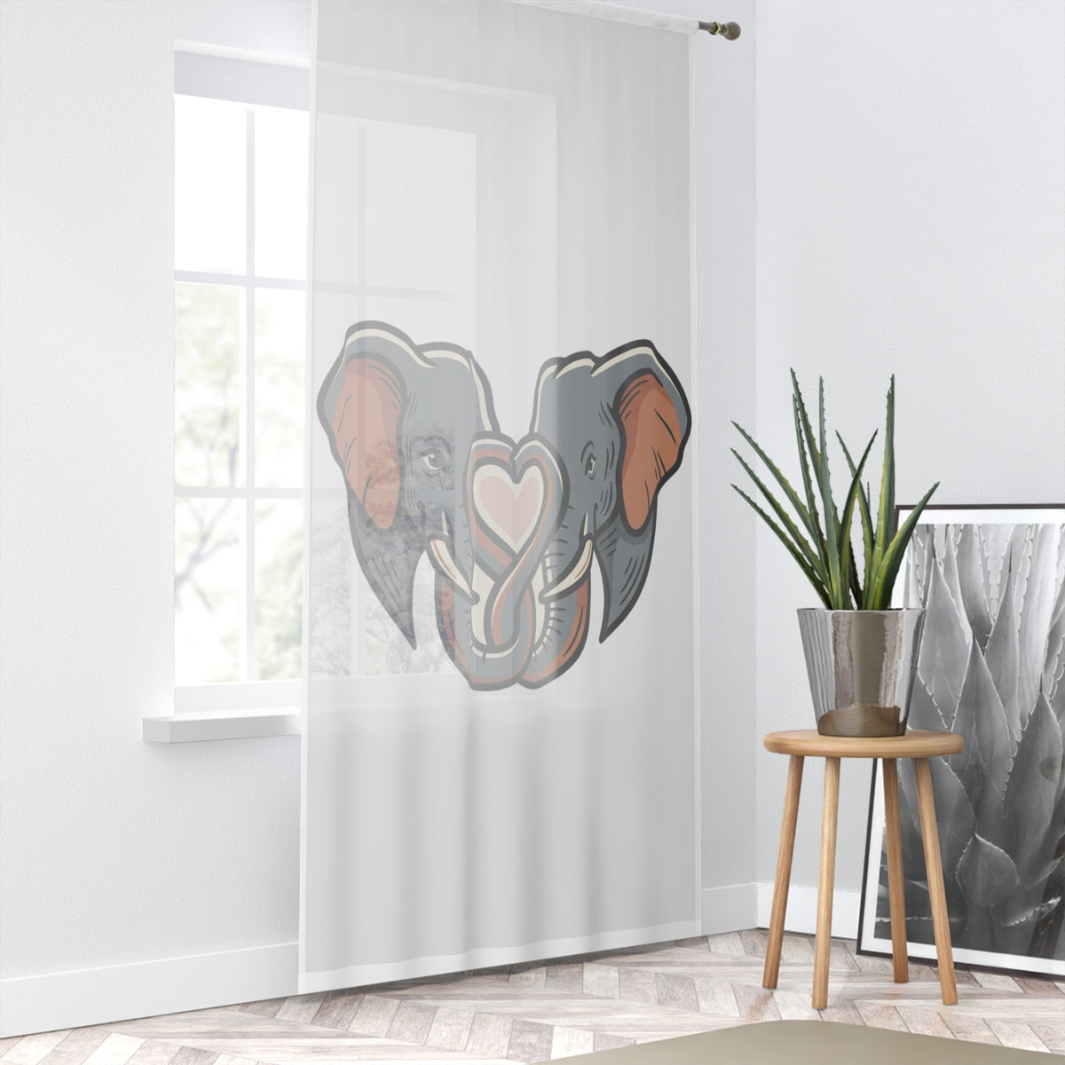 Elephant Heart Sheer Window Curtain — Cute Grey Elephant Trunk Heart Design