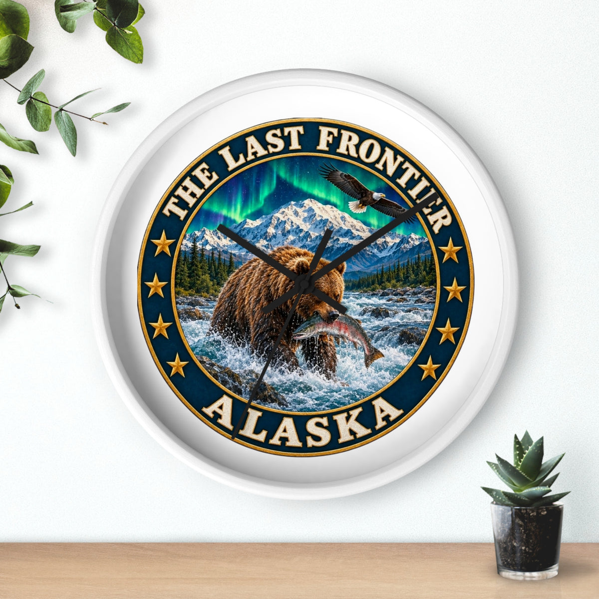Alaska 'The Last Frontier' Bear Salmon Wall Clock