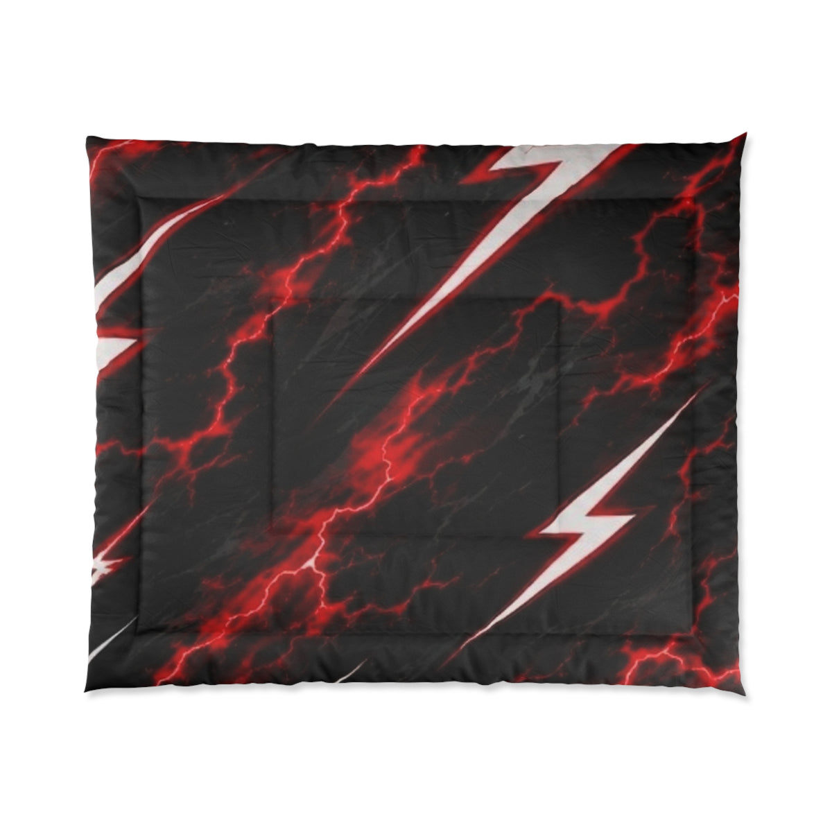 Lightning Bolt Comforter — Black & Red Electric Storm Bed Cover