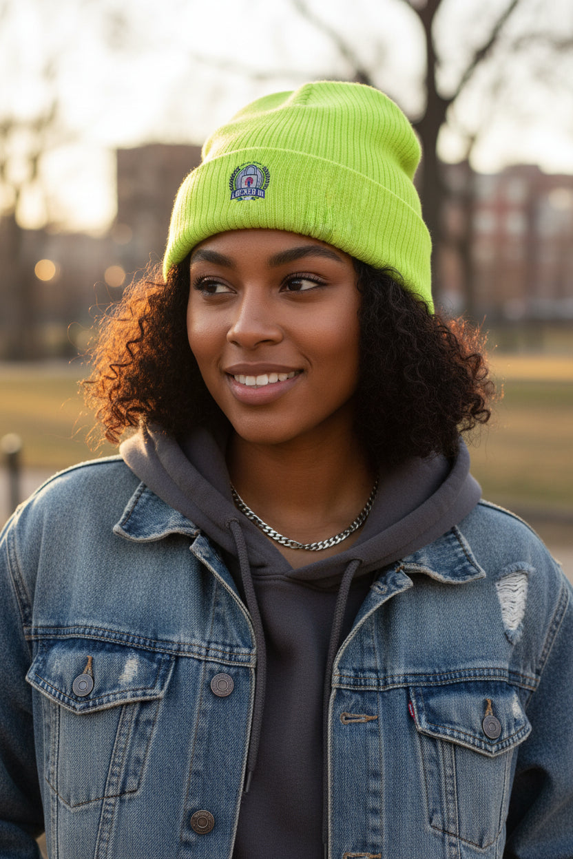 Embroidered Ribbed Beanie with 'Locked In' Logo – Warm Winter Knit Cap
