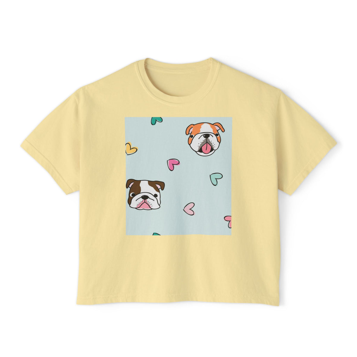 Cute Bulldog Hearts Boxy Tee