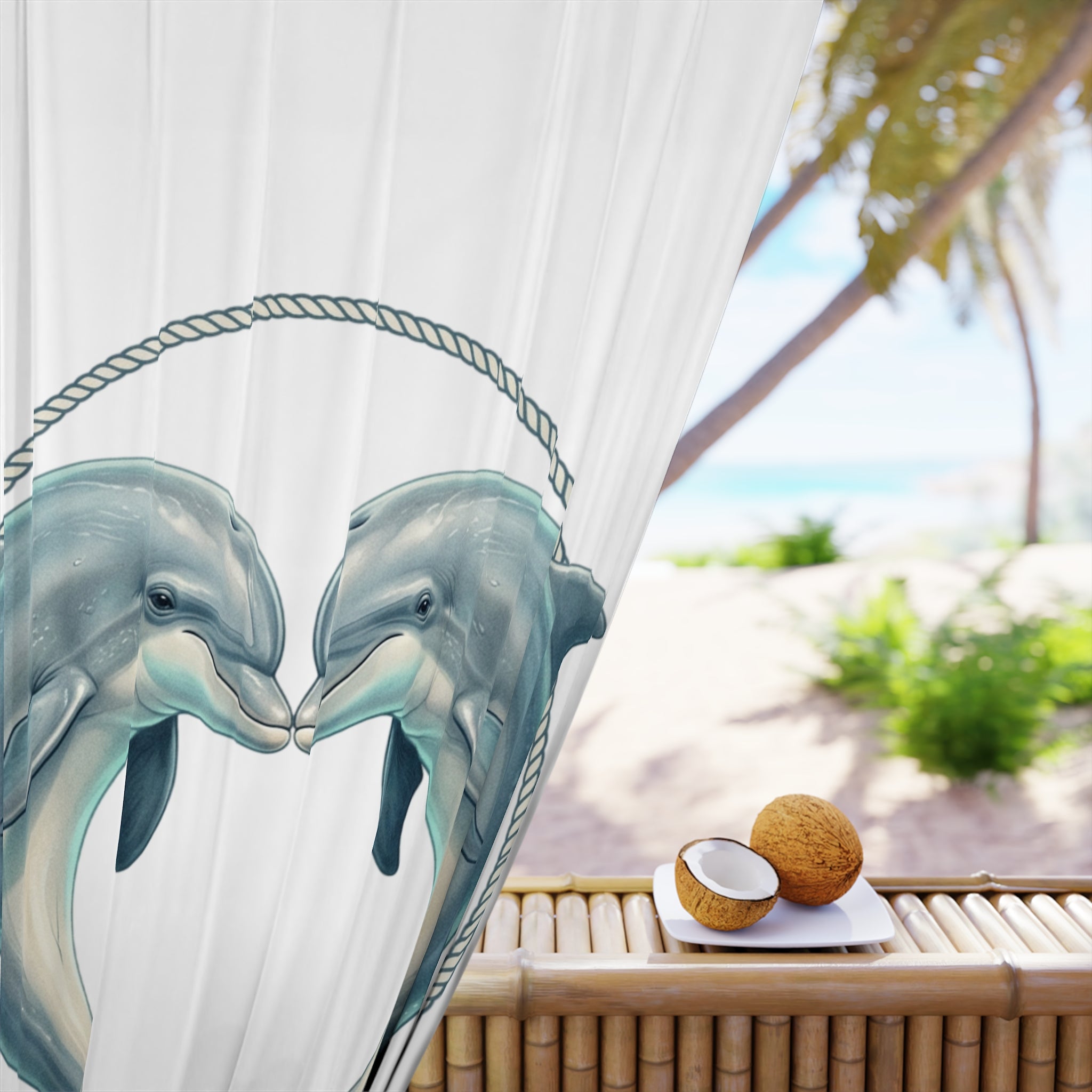 Dolphin Heart Window Curtain – Nautical Coastal Drapery Panel