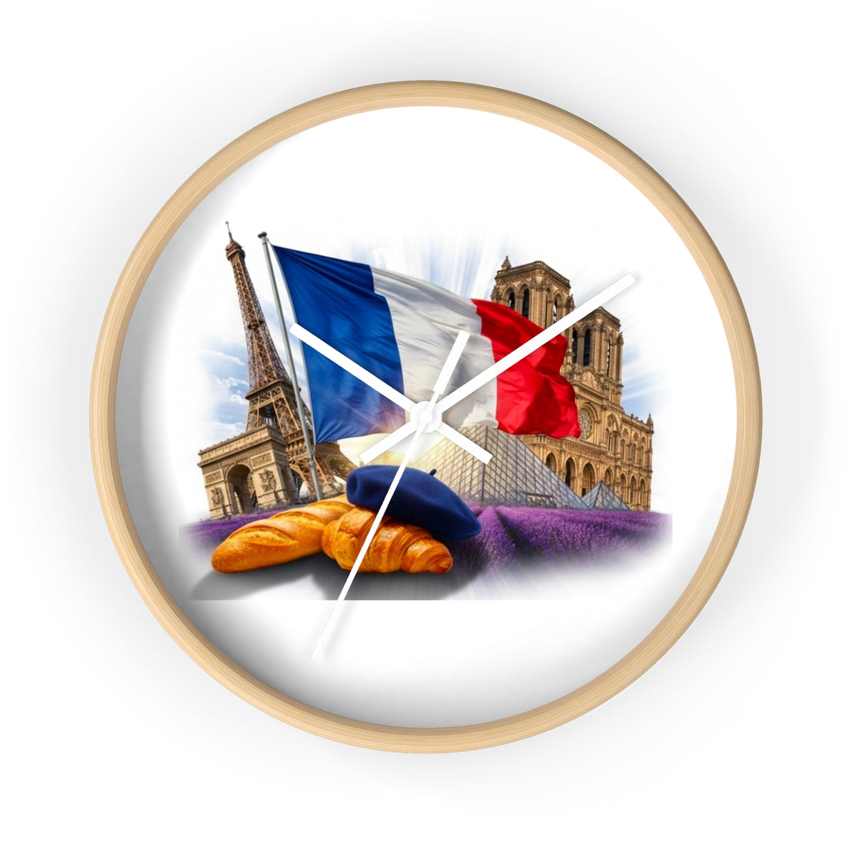 Paris France Wall Clock — Eiffel Tower, Notre-Dame & Croissant Clock
