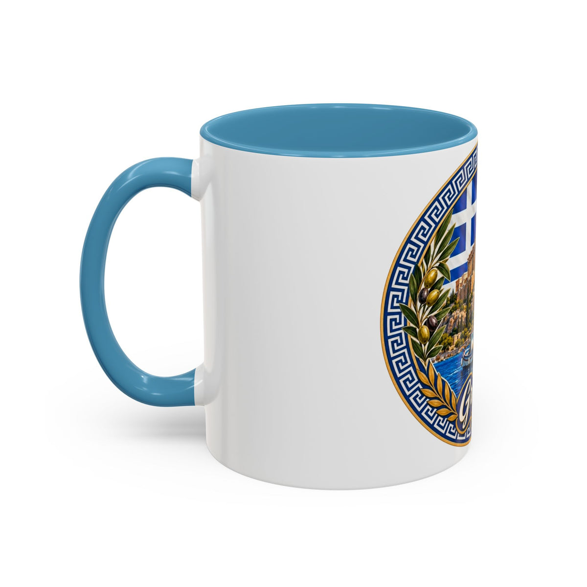 Greece Scenic Accent Coffee Mug – Acropolis, Olive & Blue Flag Design (11/15oz)