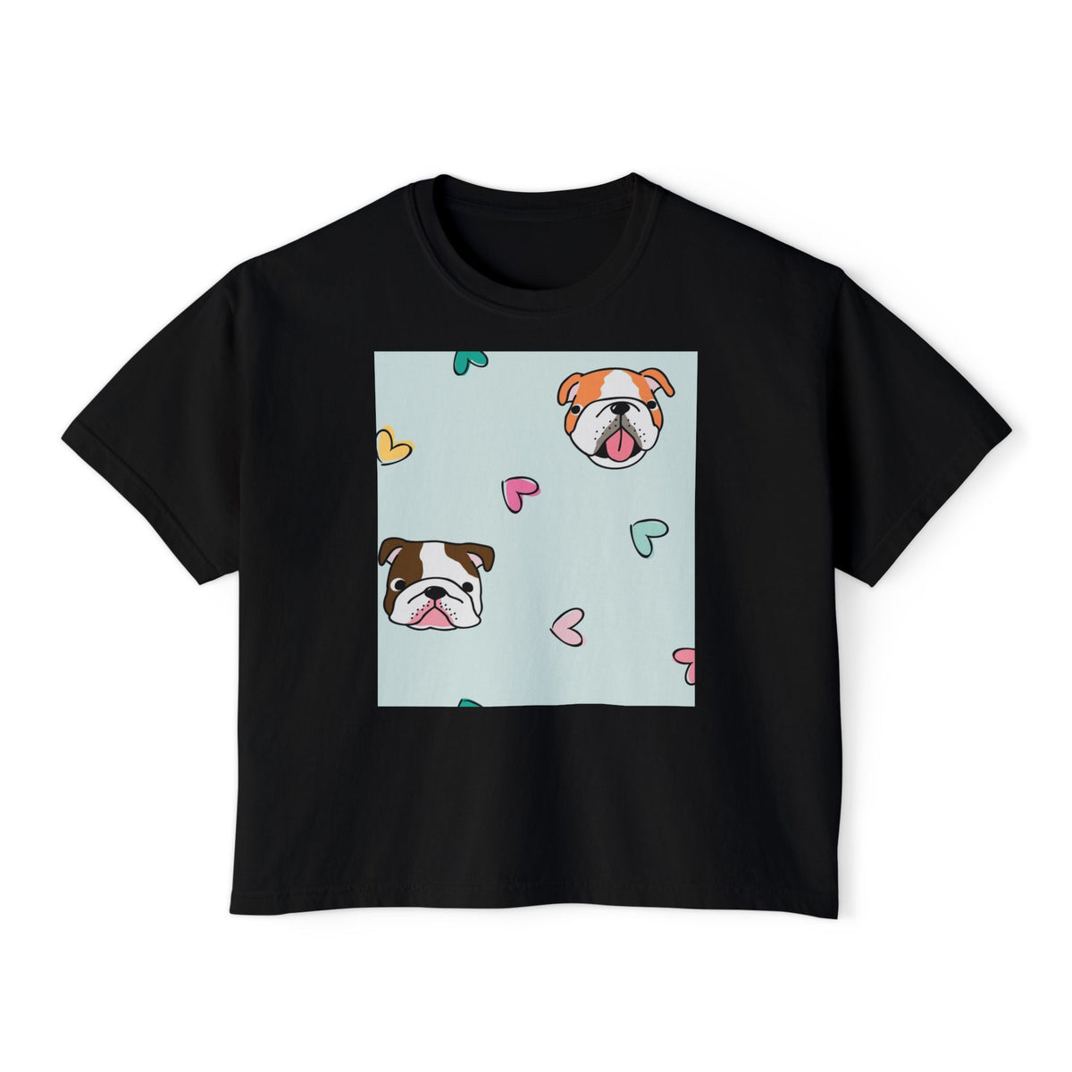 Cute Bulldog Hearts Boxy Tee