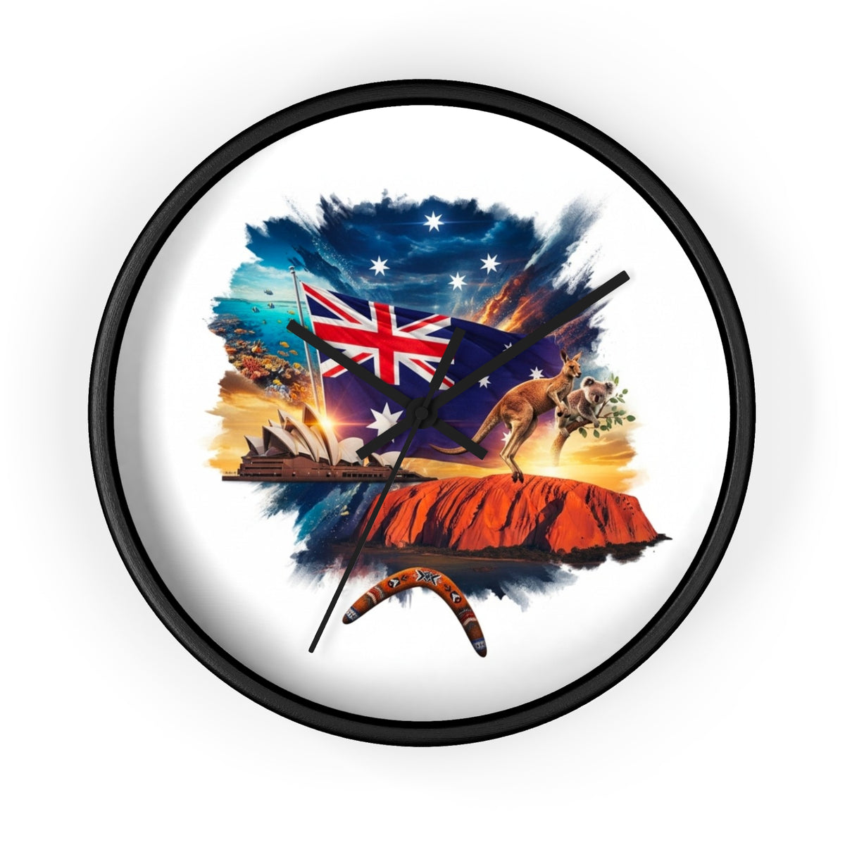 Australian Landscape Wall Clock — Flag, Uluru & Opera House Decor