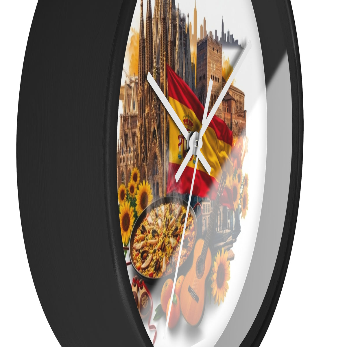 Spanish Culture Wall Clock — Paella, Guitar & Flag Home Décor