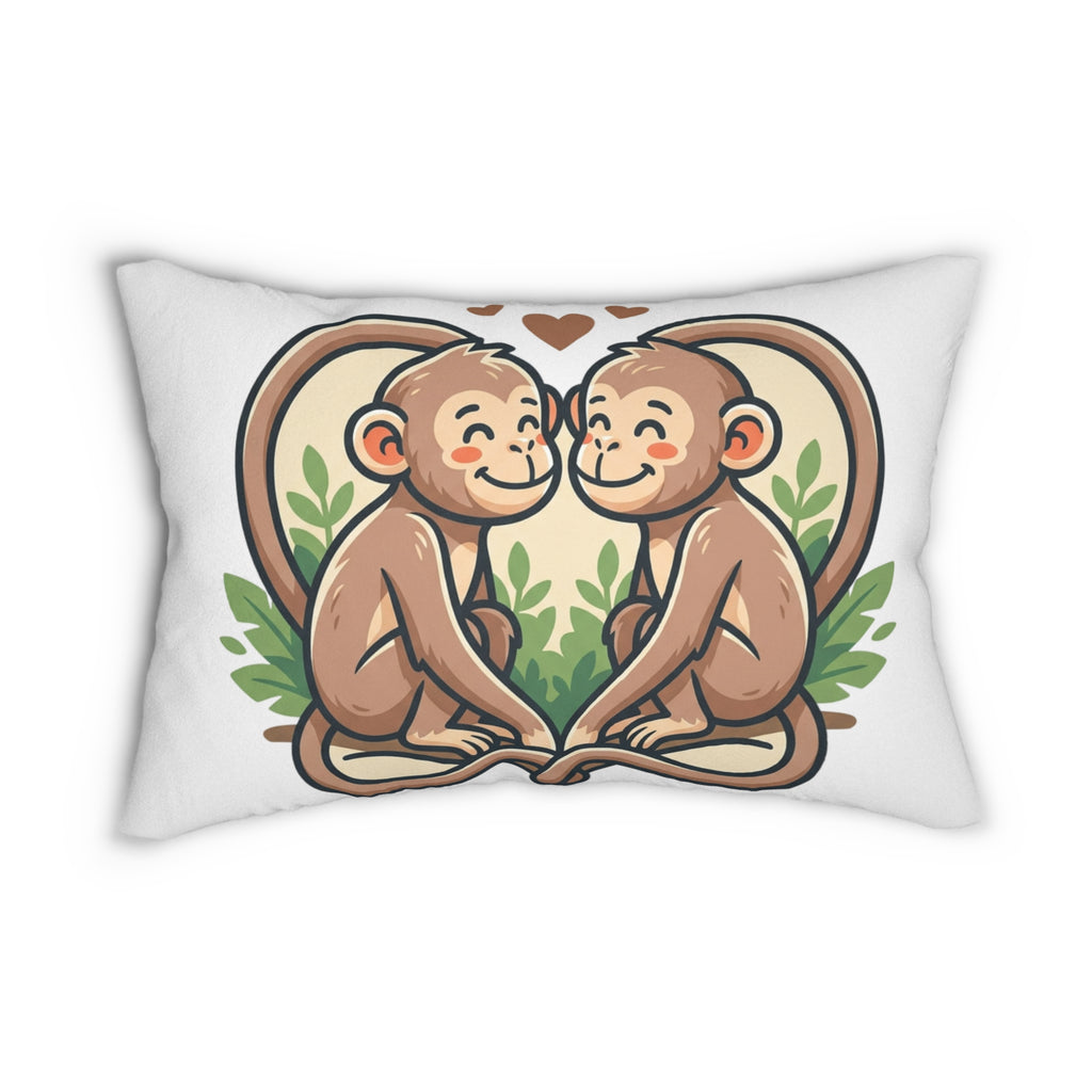 Monkey Love Lumbar Pillow — Cute Twin Monkeys Decorative Throw Pillow