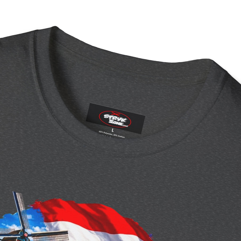 Netherlands Souvenir T-Shirt — Dutch Windmill, Tulips & Flag Design
