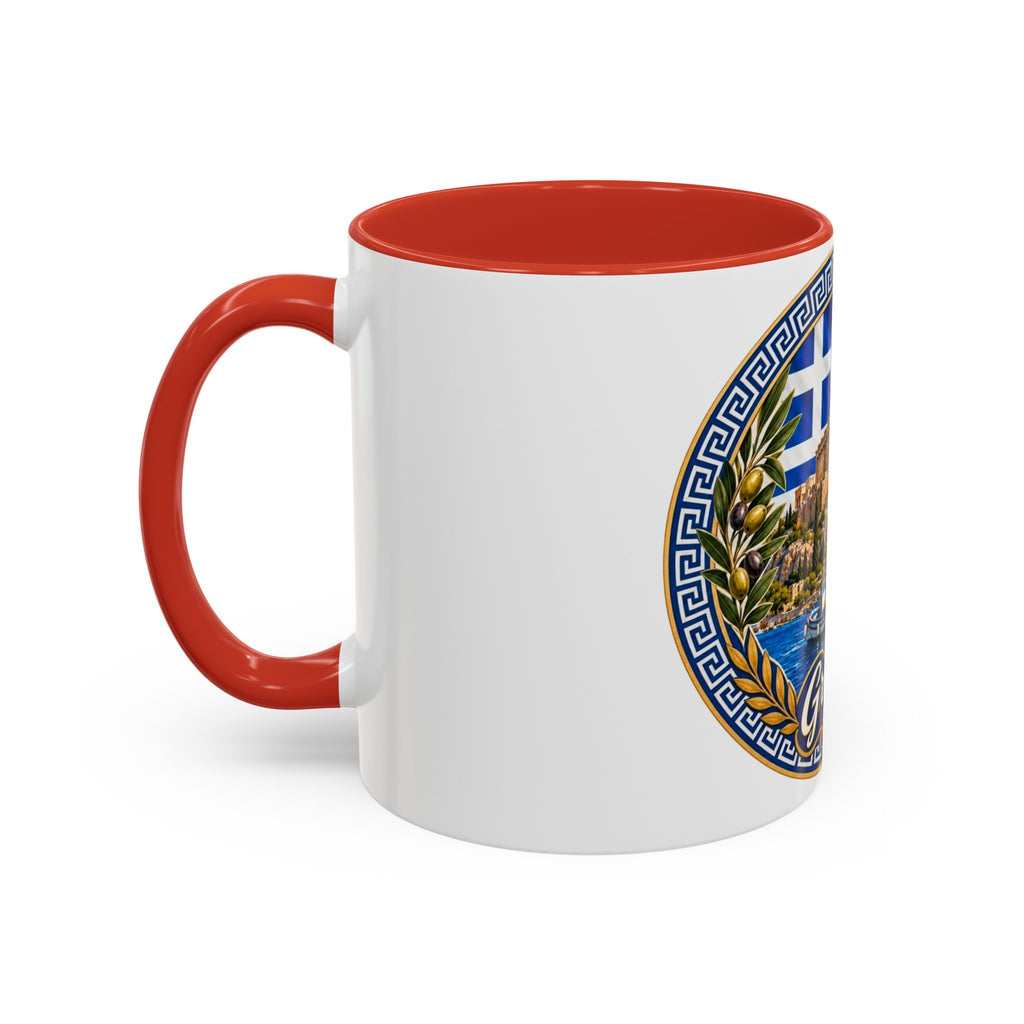 Greece Scenic Accent Coffee Mug – Acropolis, Olive & Blue Flag Design (11/15oz)