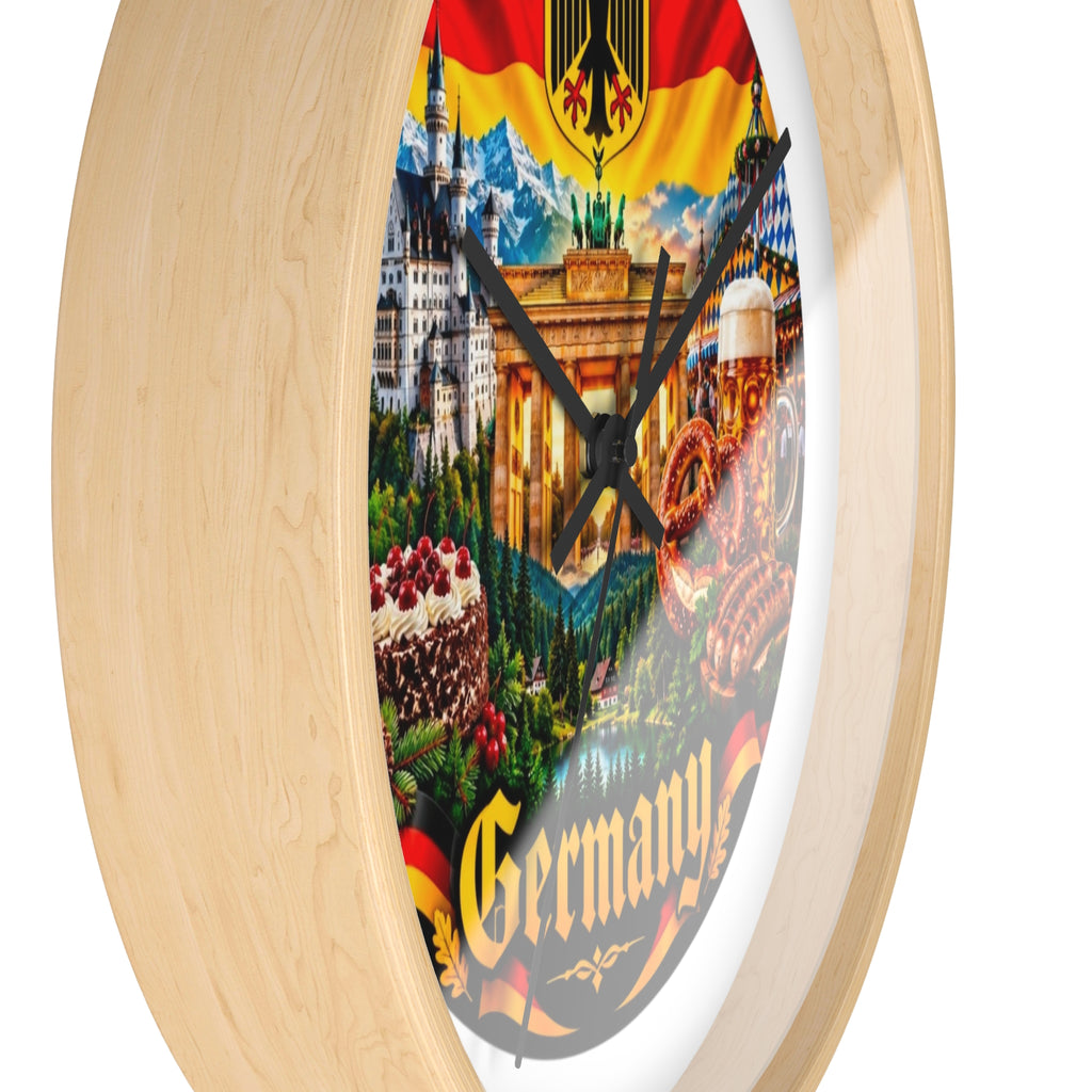 Germany Wall Clock — Travel Landmark Decor with Flag, Bavarian Pretzels & Beer