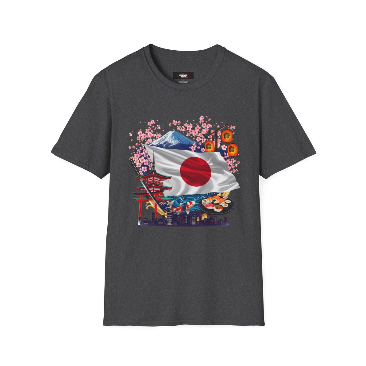 Japan Flag Scenic T-Shirt — Mount Fuji, Cherry Blossoms & Traditional Icons