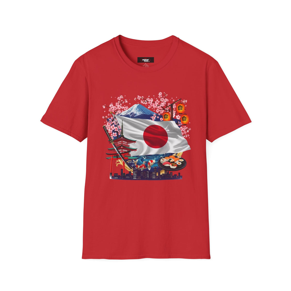 Japan Flag Scenic T-Shirt — Mount Fuji, Cherry Blossoms & Traditional Icons