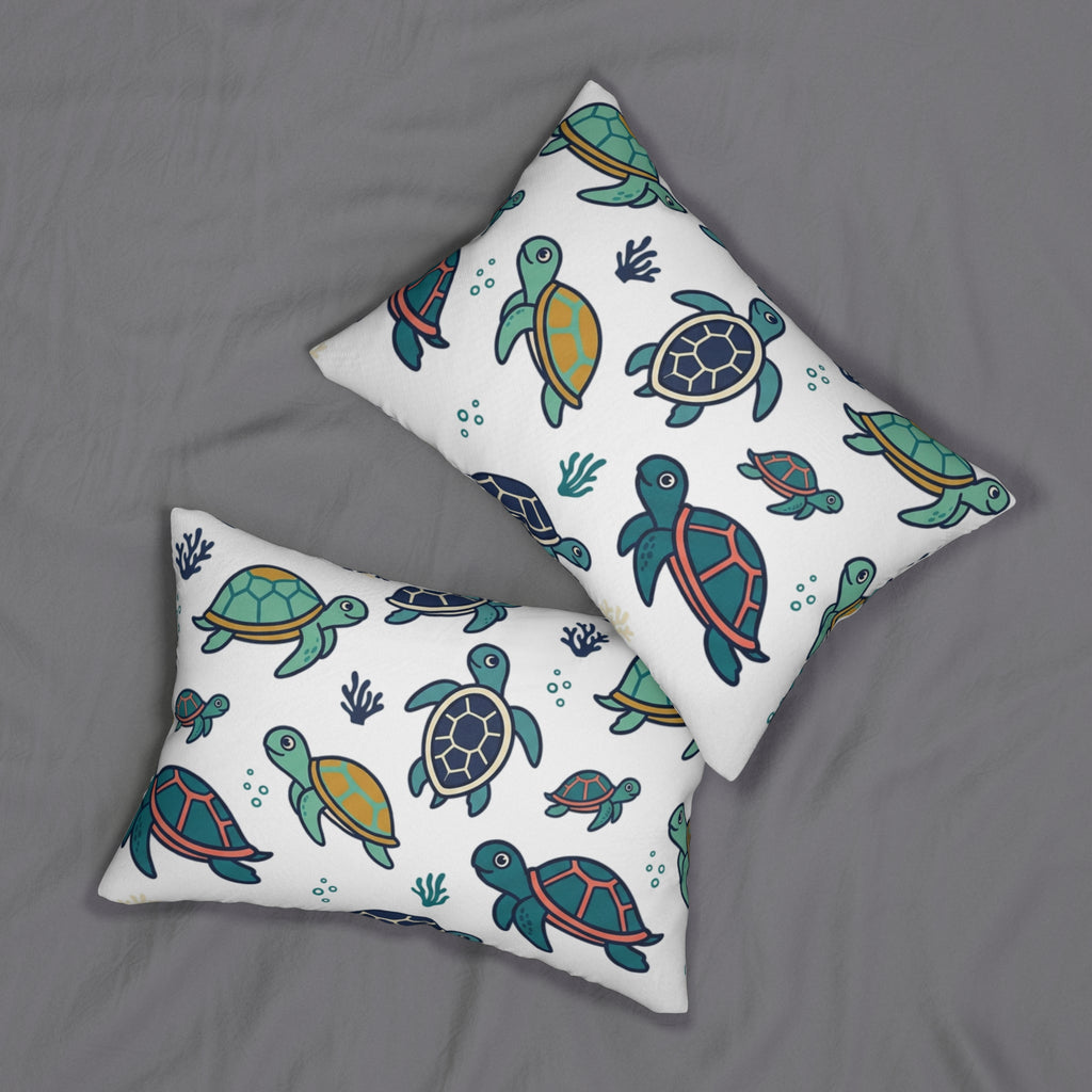 Sea Turtle Pattern Lumbar Pillow — Cute Coastal Decorative Throw