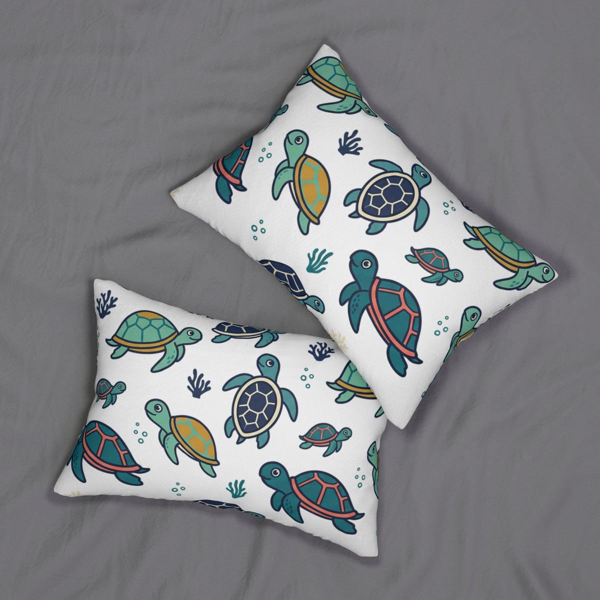 Sea Turtle Pattern Lumbar Pillow — Cute Coastal Decorative Throw
