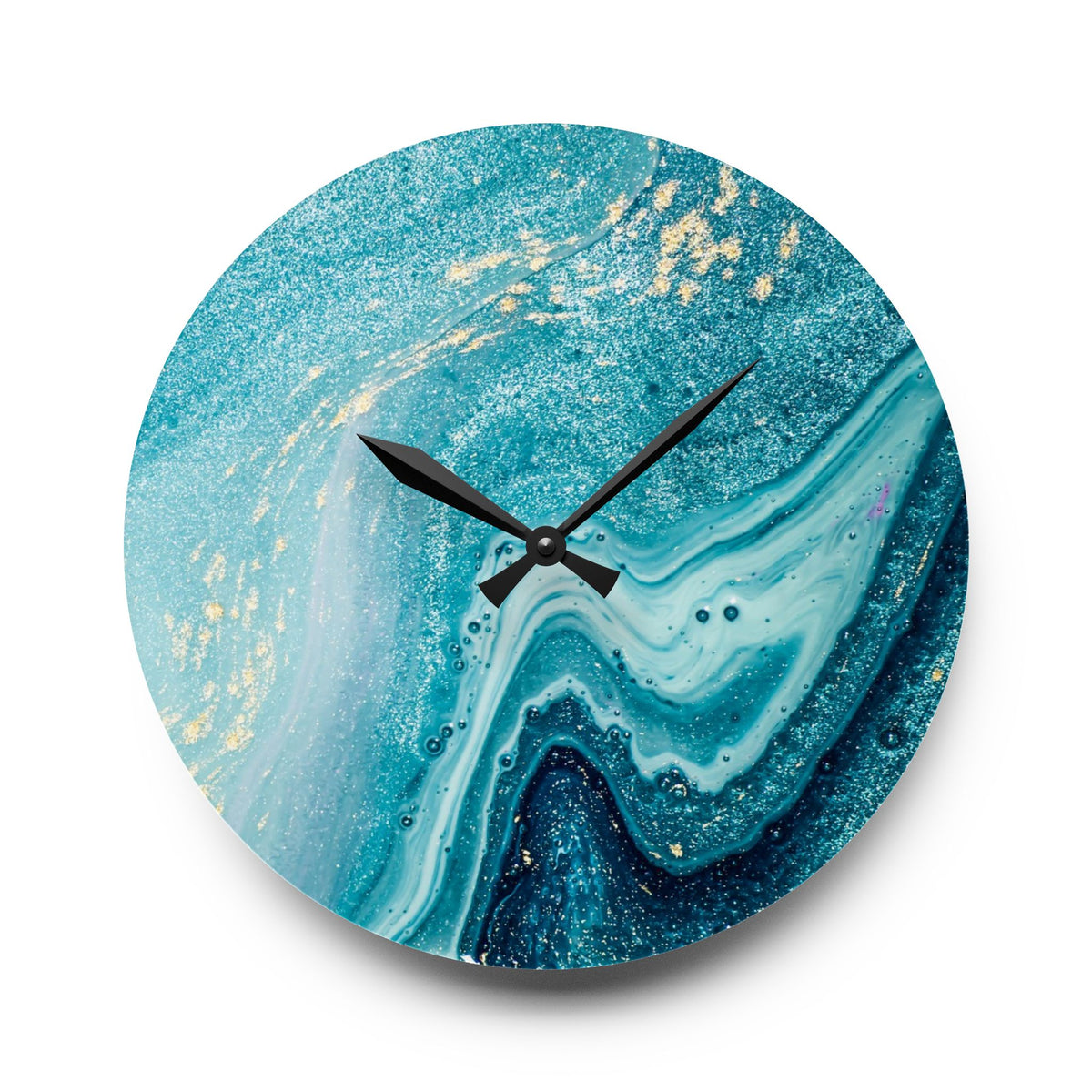 Acrylic Wall Clock — Blue Ocean Marble Swirl Wall Clock
