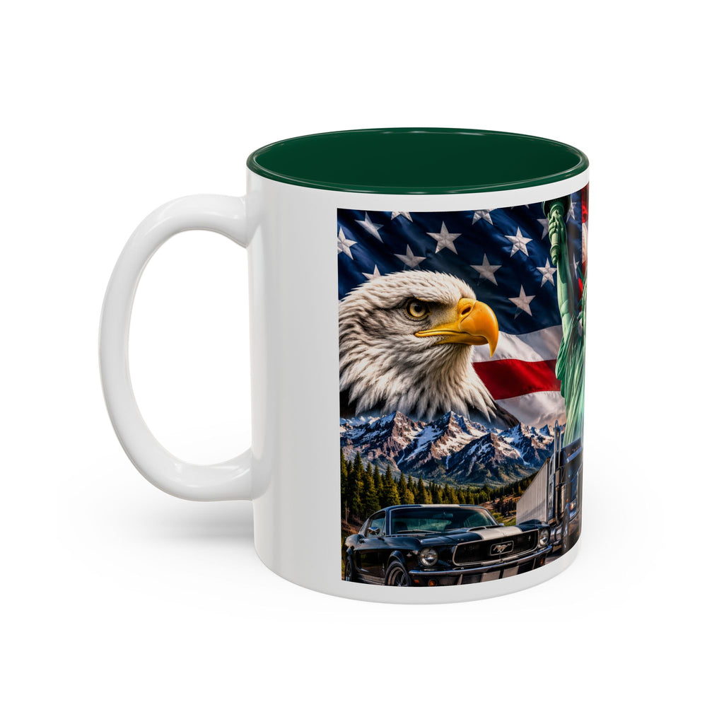 Patriotic USA Collage Mug — Statue of Liberty, Capitol & American Flag (Two-Tone)