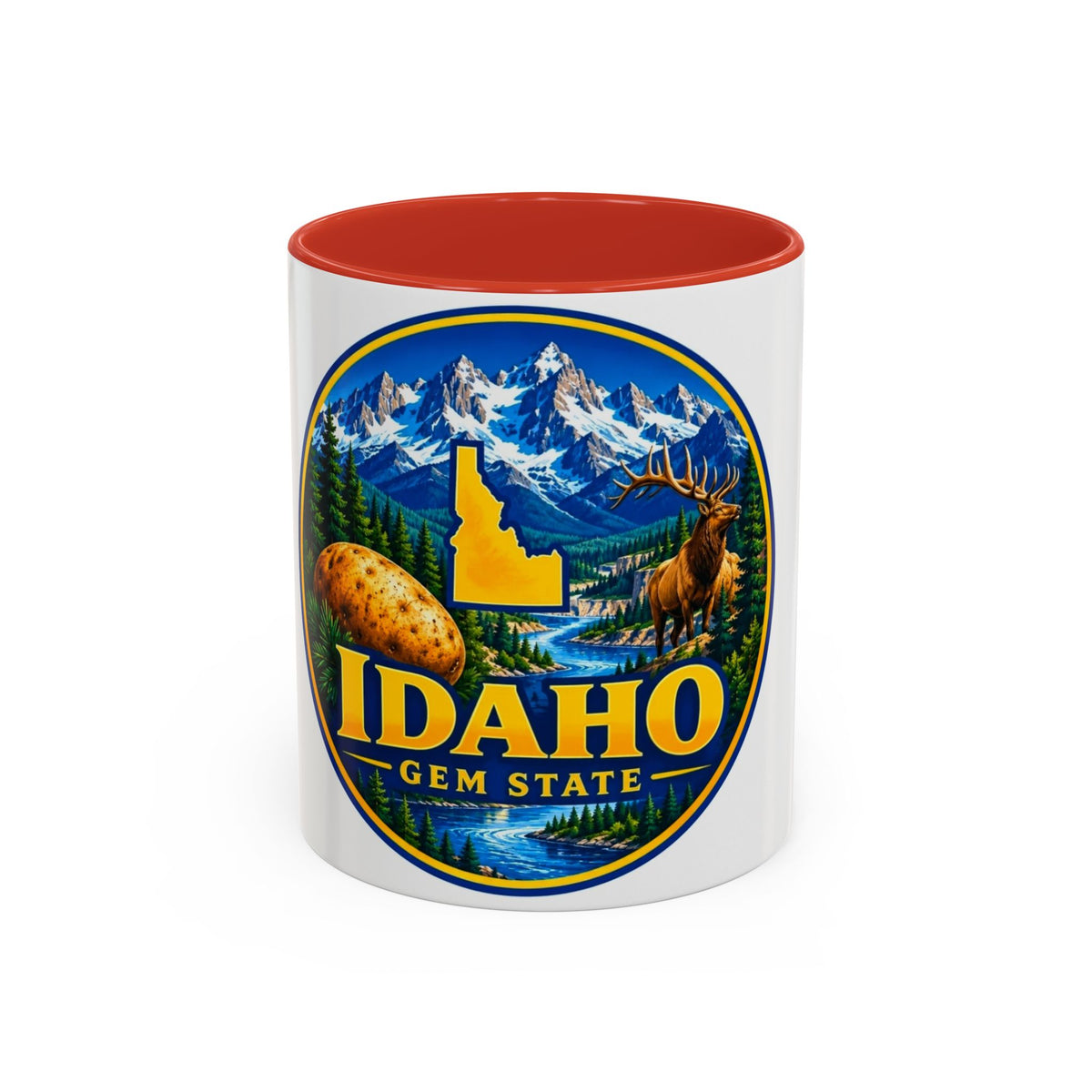 Idaho Gem State Coffee Mug — Mountain, Elk & Potato Travel Souvenir (11/15oz)