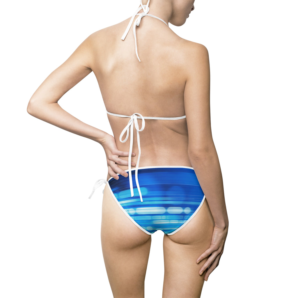 Blue Wave Striped Bikini — Women's Tie-Side Triangle Swimsuit