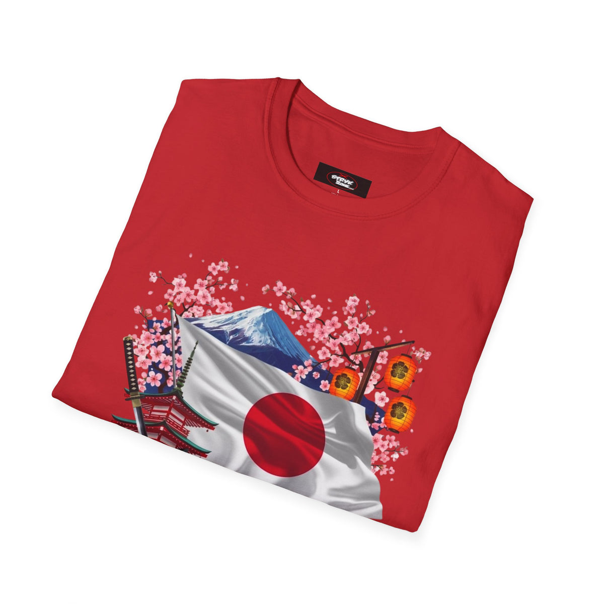 Japan Flag Scenic T-Shirt — Mount Fuji, Cherry Blossoms & Traditional Icons